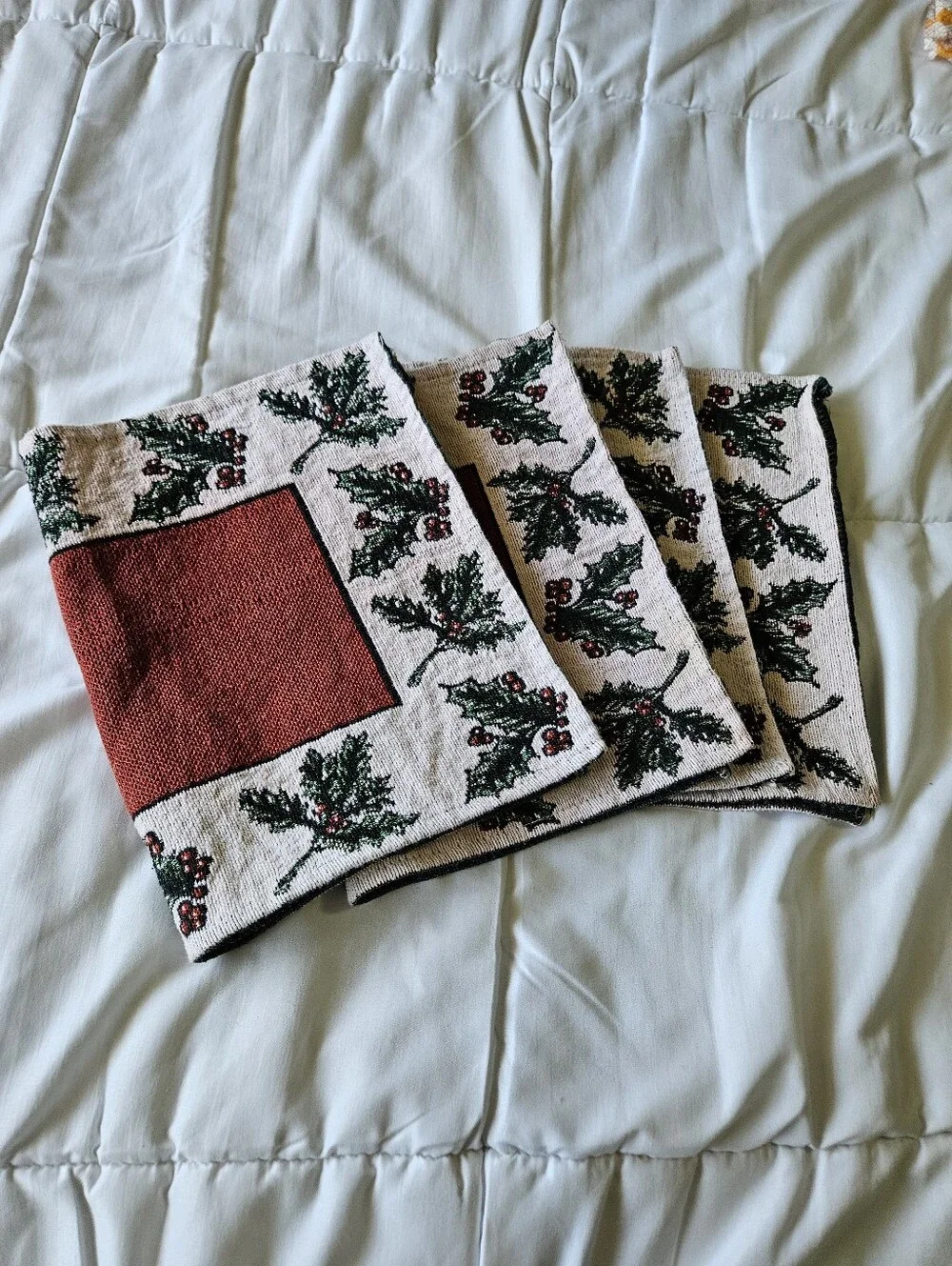 Vintage Christmas Tapestry Woven Placemats - Set of 4